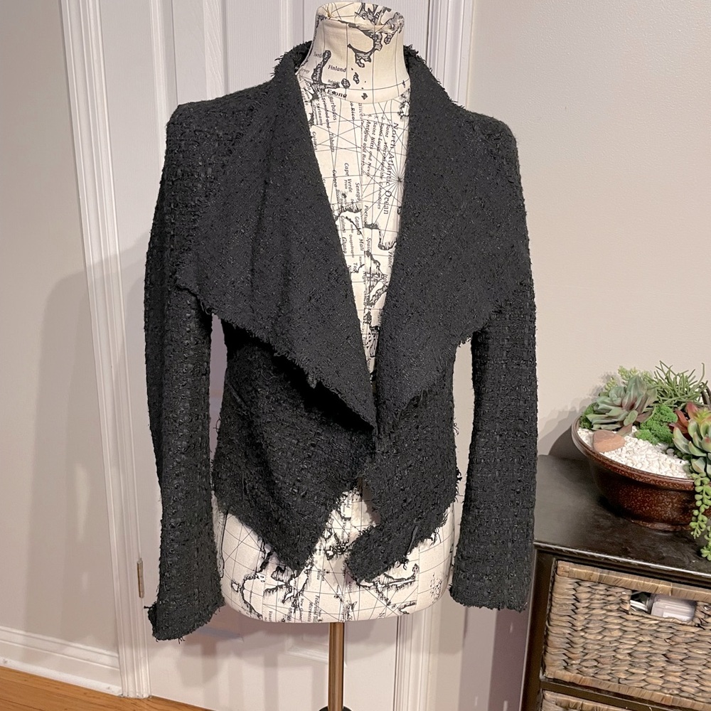 ☀️Zara Cascade Draped Tweed Textured winter work crop Asymmetric Tailored moto M